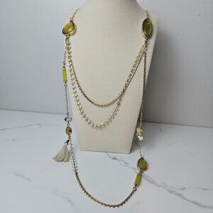 Chico's Multi Strand Jade Green Moxy Stone Tassel Long Necklace